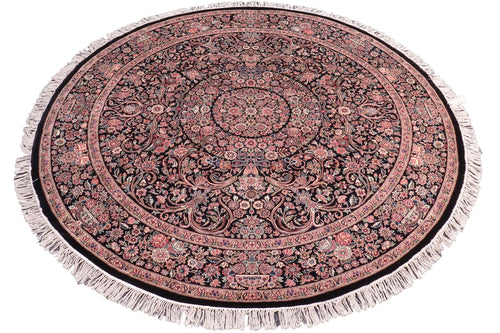handmade Traditional Kashan Black Pink Hand Knotted ROUND 100% WOOL area rug 8'x8'