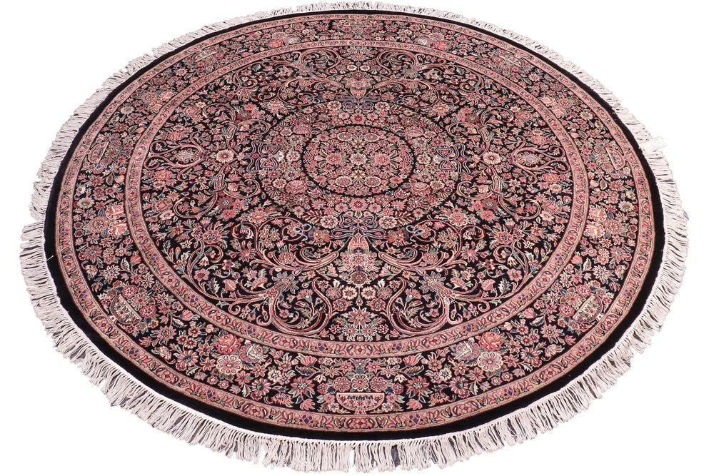 handmade Traditional Kashan Black Pink Hand Knotted ROUND 100% WOOL area rug 8'x8'