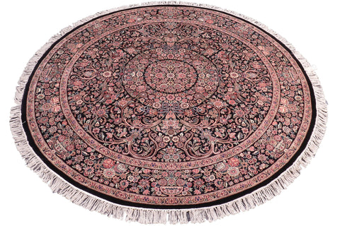 handmade Traditional Kashan Black Pink Hand Knotted ROUND 100% WOOL area rug 8' x 8'