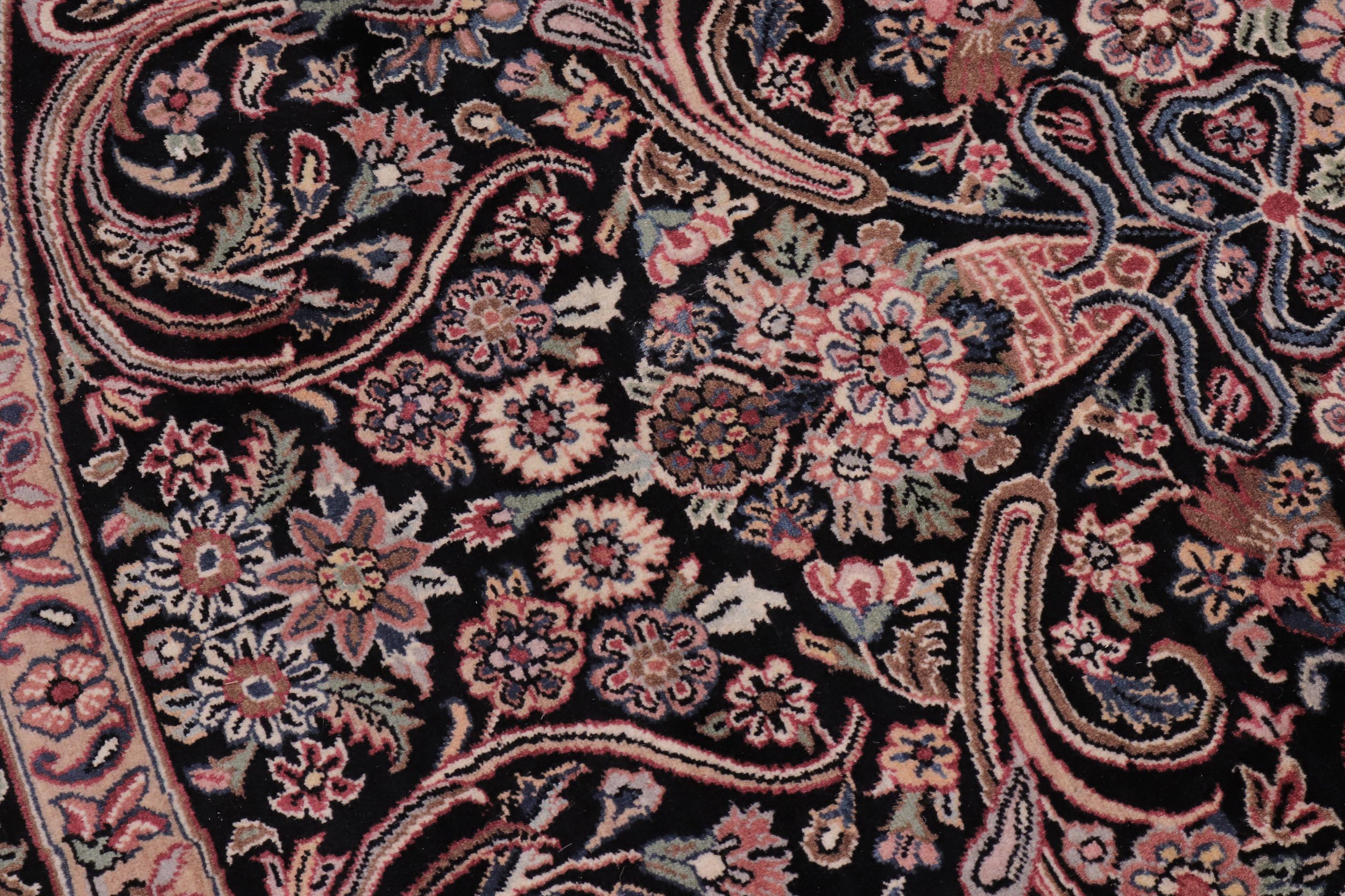 handmade Traditional Kashan Black Pink Hand Knotted ROUND 100% WOOL area rug 8' x 8'