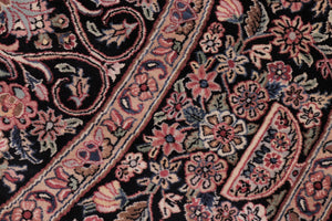 handmade Traditional Kashan Black Pink Hand Knotted ROUND 100% WOOL area rug 8'x8'