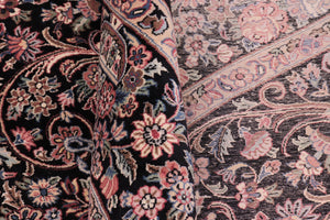 handmade Traditional Kashan Black Pink Hand Knotted ROUND 100% WOOL area rug 8'x8'
