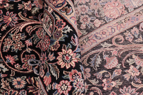 handmade Traditional Kashan Black Pink Hand Knotted ROUND 100% WOOL area rug 8' x 8'