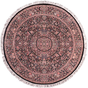 handmade Traditional Kashan Black Pink Hand Knotted ROUND 100% WOOL area rug 8'x8'