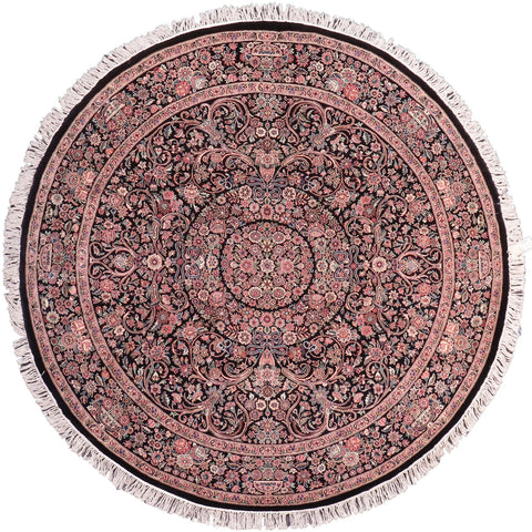 handmade Traditional Kashan Black Pink Hand Knotted ROUND 100% WOOL area rug 8' x 8'