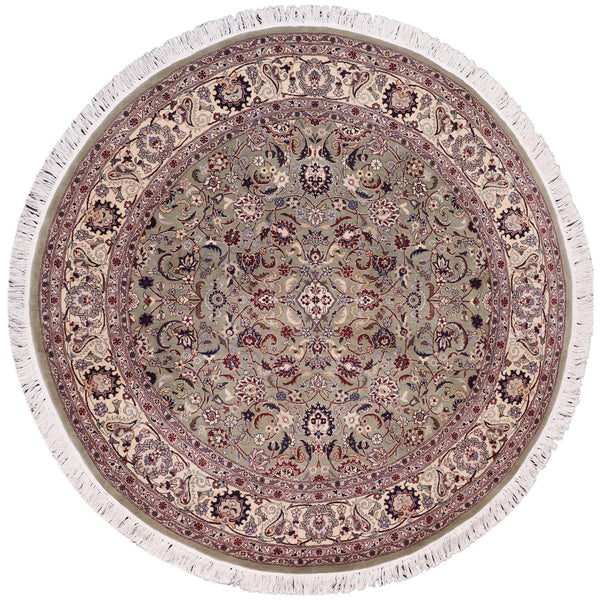 handmade Traditional Abasi Afsha Green Beige Hand Knotted ROUND 100% WOOL area rug 6' x 6'