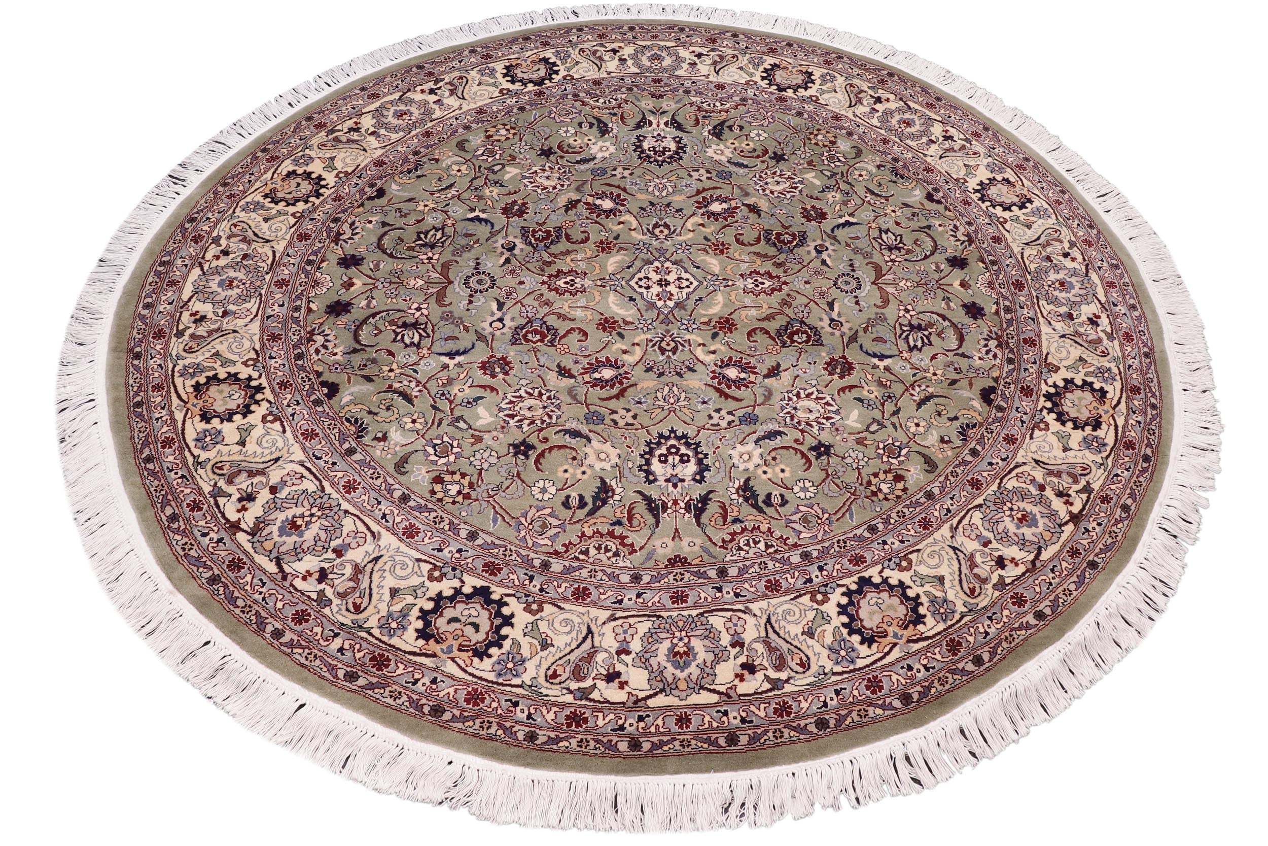 handmade Traditional Abasi Afsha Green Beige Hand Knotted ROUND 100% WOOL area rug 6' x 6'