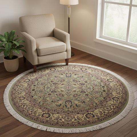handmade Traditional Abasi Afsha Green Beige Hand Knotted ROUND 100% WOOL area rug 6'x6'