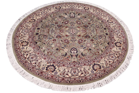 handmade Traditional Abasi Afsha Green Beige Hand Knotted ROUND 100% WOOL area rug 6' x 6'