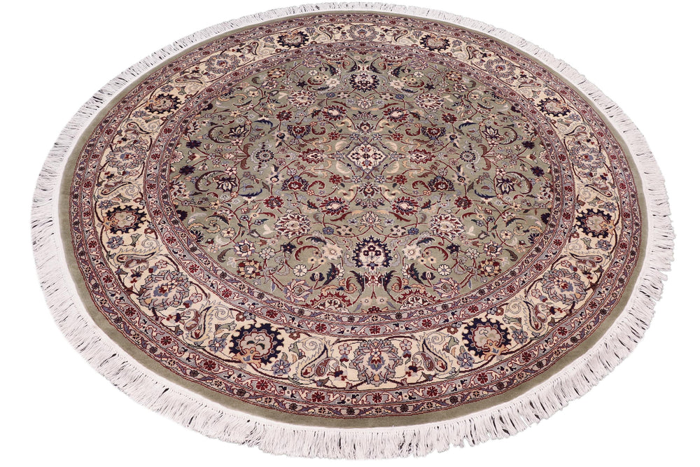 handmade Traditional Abasi Afsha Green Beige Hand Knotted ROUND 100% WOOL area rug 6'x6'