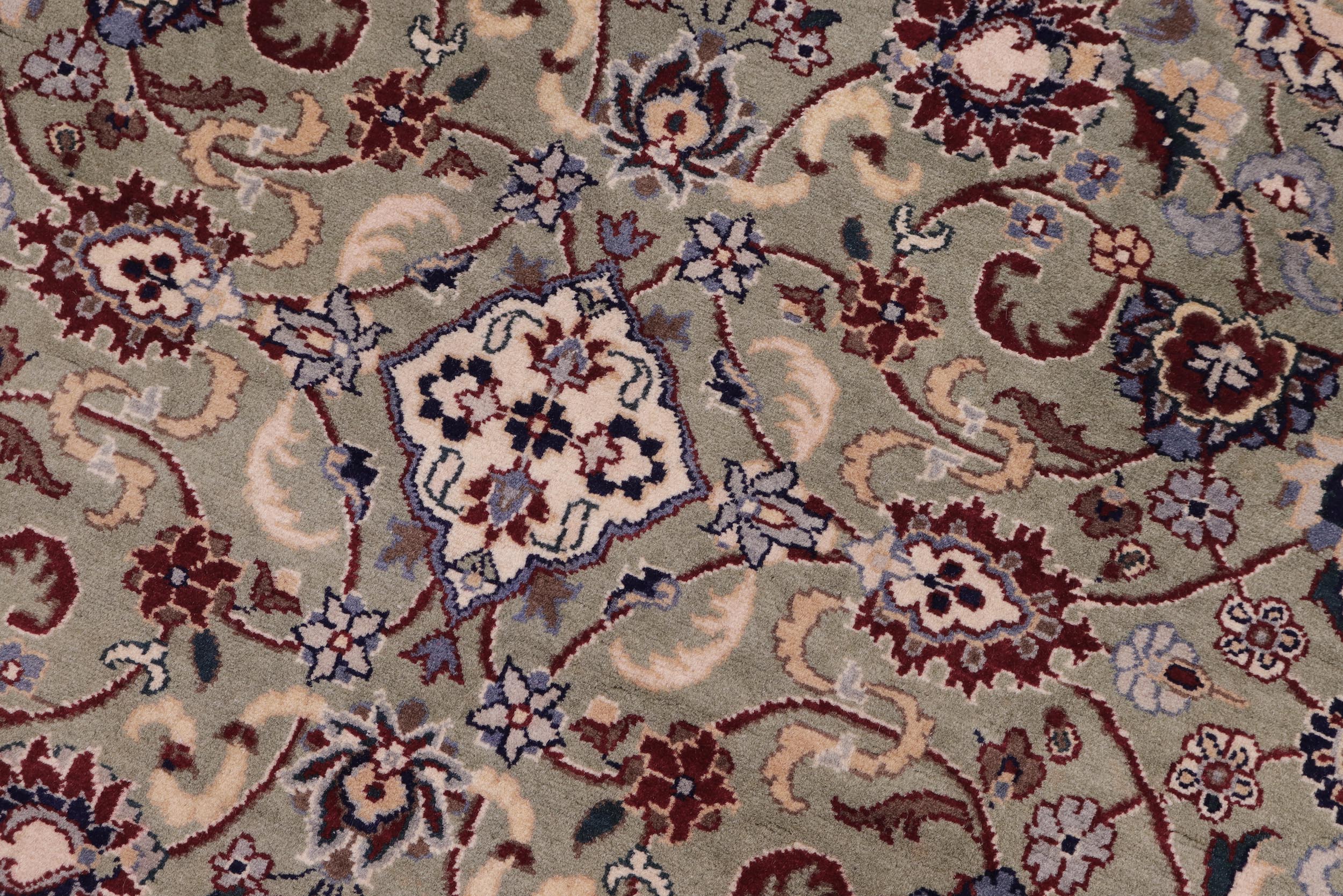 handmade Traditional Abasi Afsha Green Beige Hand Knotted ROUND 100% WOOL area rug 6' x 6'