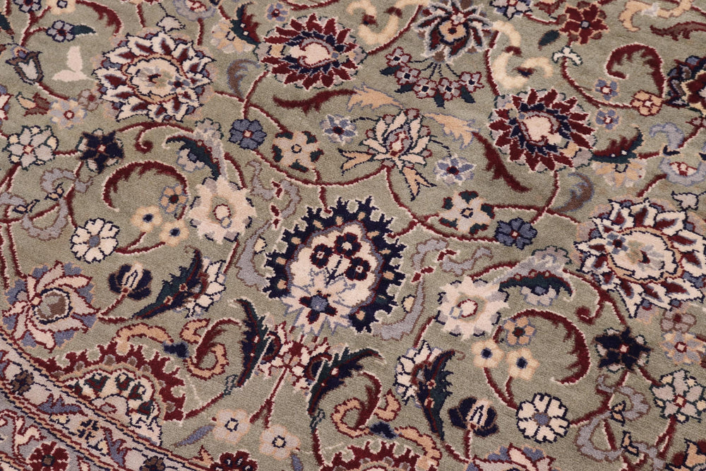 handmade Traditional Abasi Afsha Green Beige Hand Knotted ROUND 100% WOOL area rug 6'x6'
