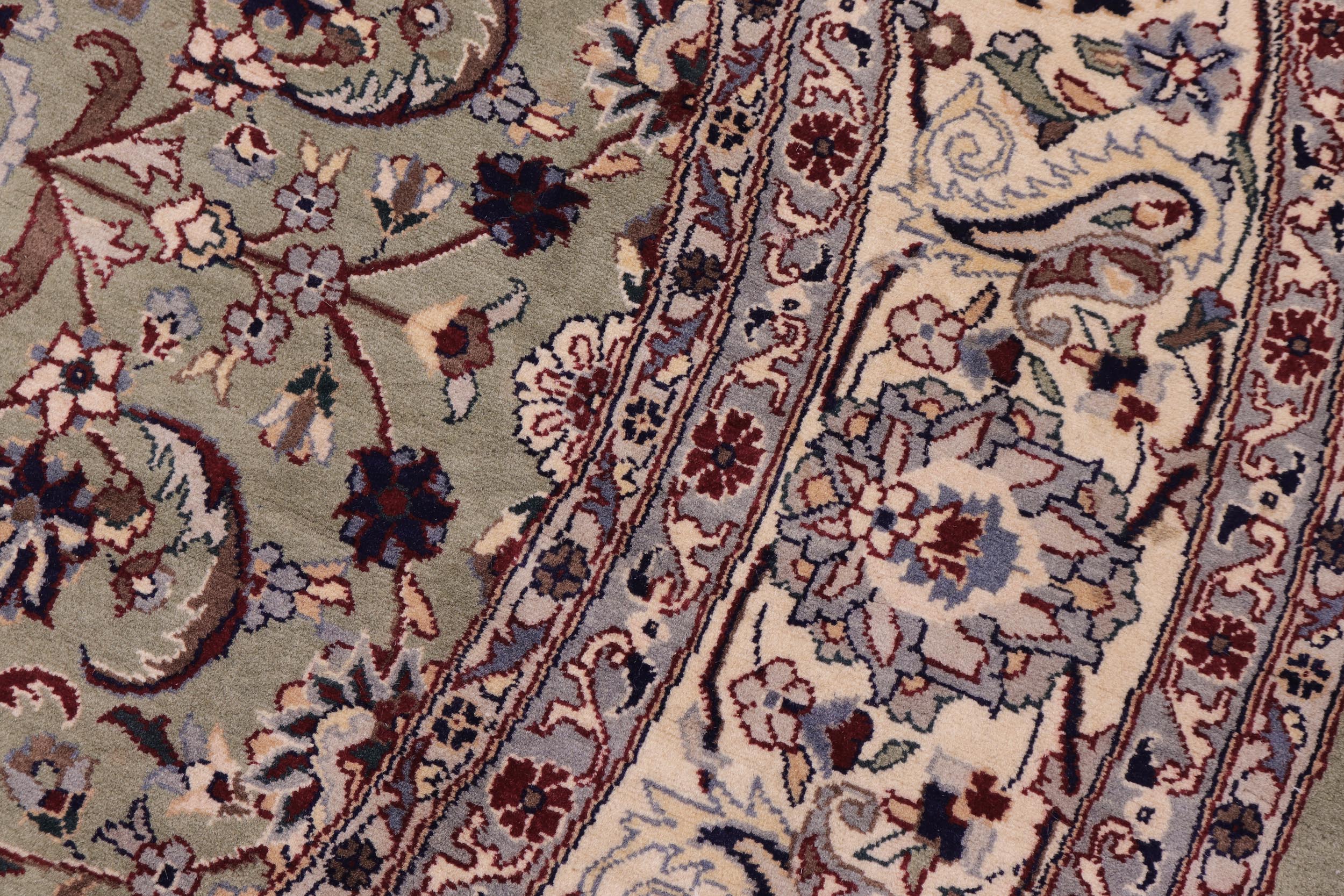 handmade Traditional Abasi Afsha Green Beige Hand Knotted ROUND 100% WOOL area rug 6' x 6'