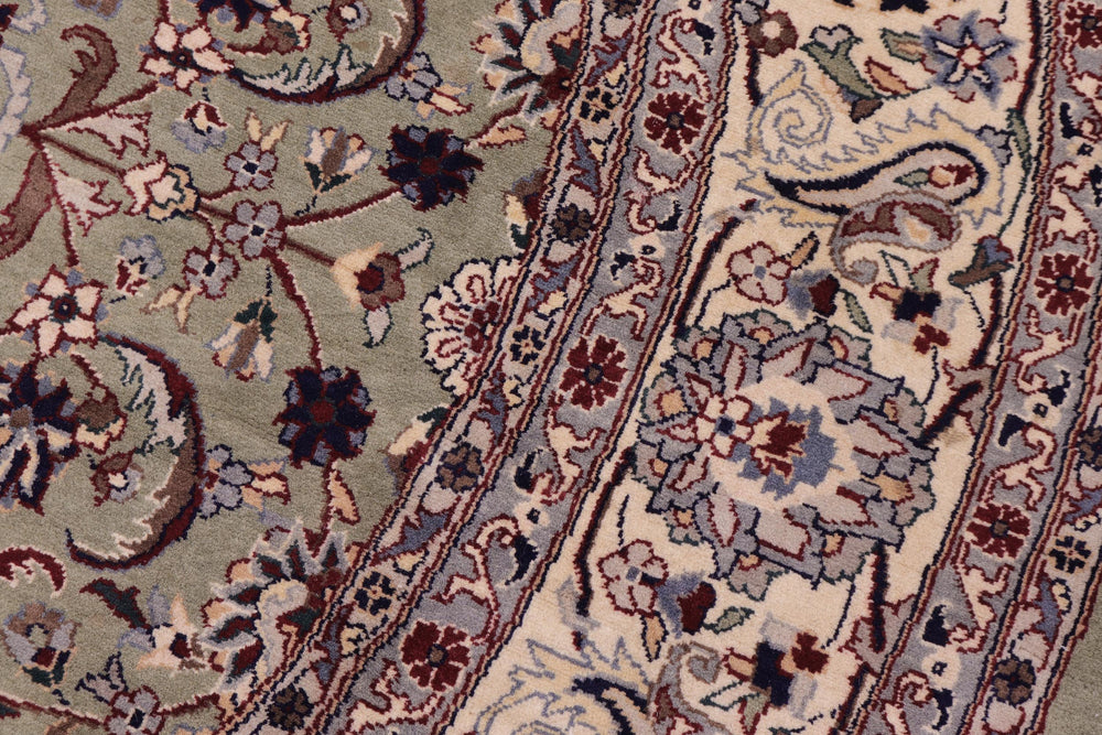 handmade Traditional Abasi Afsha Green Beige Hand Knotted ROUND 100% WOOL area rug 6'x6'