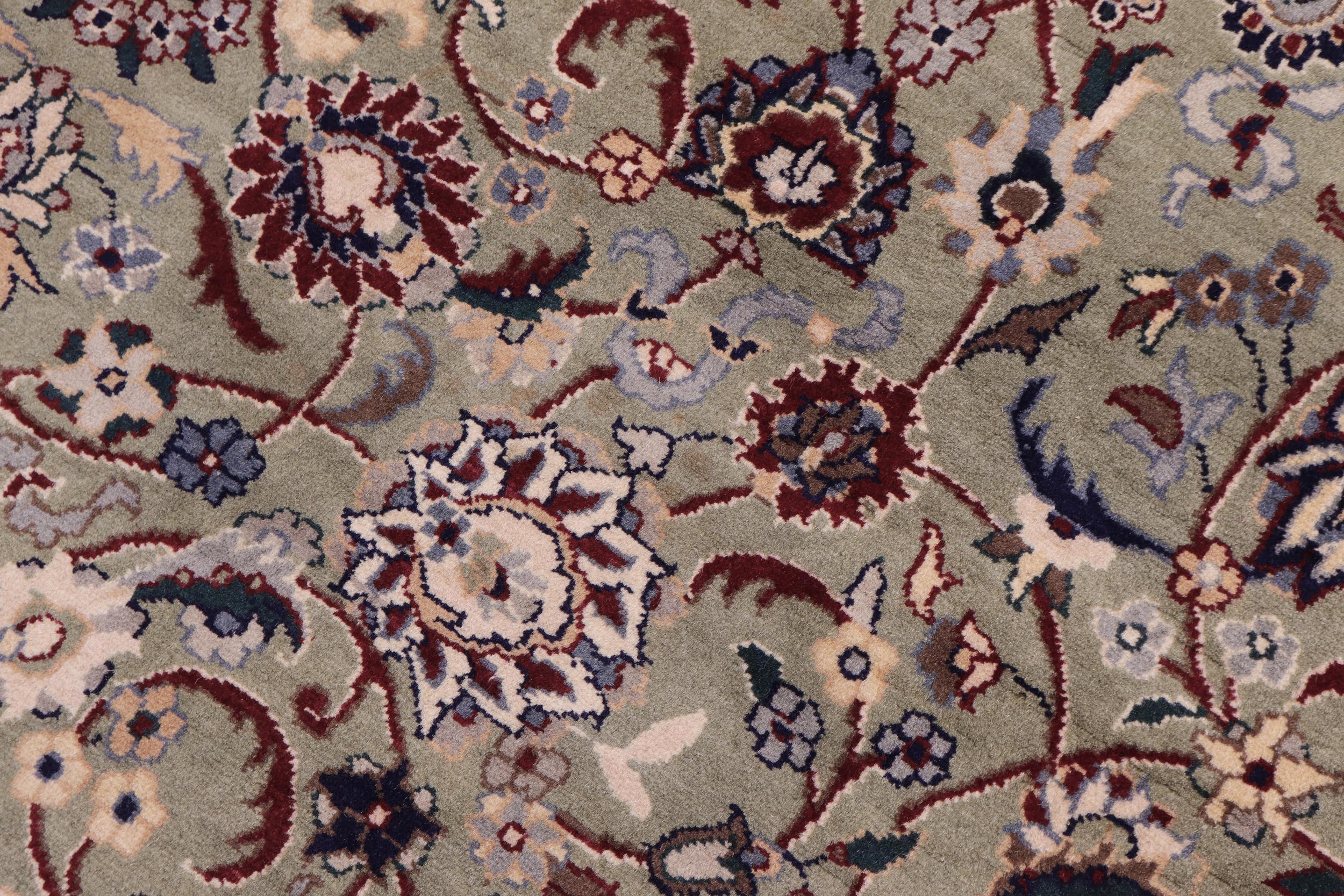 handmade Traditional Abasi Afsha Green Beige Hand Knotted ROUND 100% WOOL area rug 6' x 6'