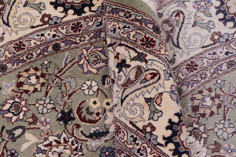 handmade Traditional Abasi Afsha Green Beige Hand Knotted ROUND 100% WOOL area rug 6' x 6'