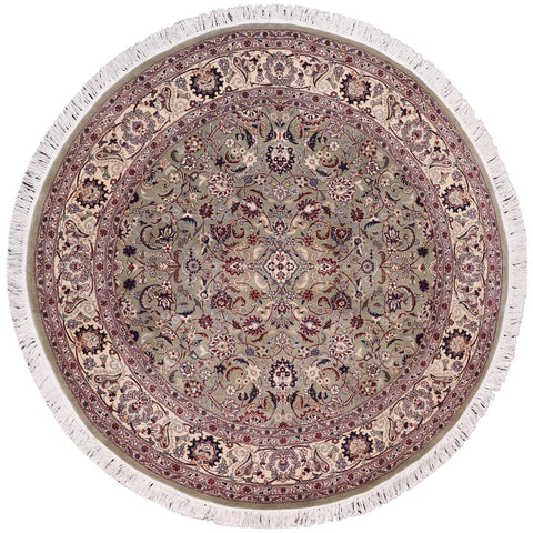 handmade Traditional Abasi Afsha Green Beige Hand Knotted ROUND 100% WOOL area rug 6' x 6'