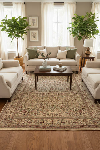 handmade Transitional  Ivory Green Hand Knotted RECTANGLE 100% WOOL area rug 9x14