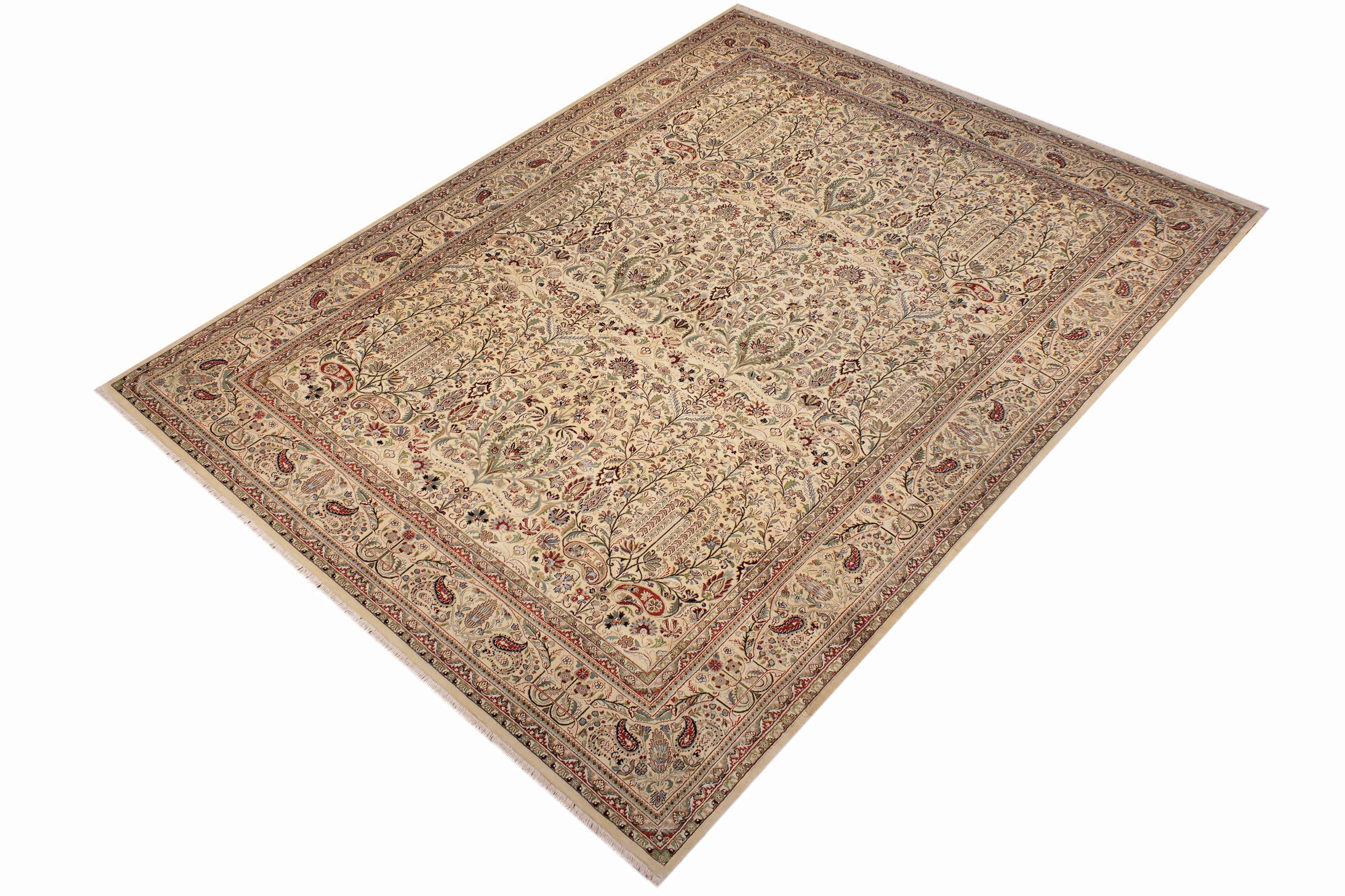 handmade Transitional  Ivory Green Hand Knotted RECTANGLE 100% WOOL area rug 9x14