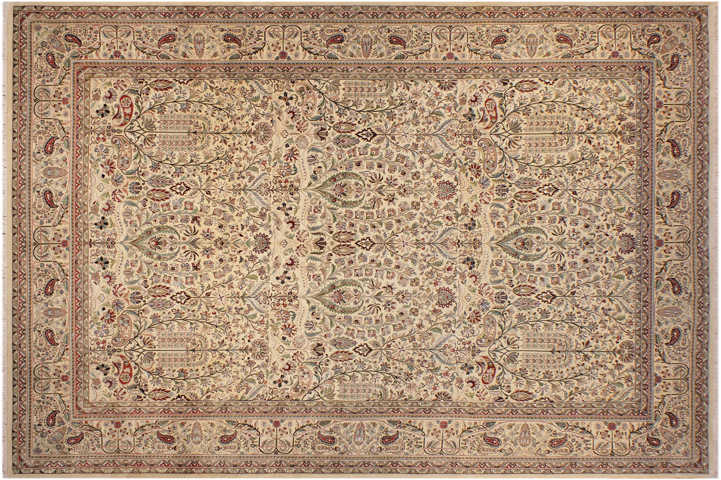 handmade Transitional  Ivory Green Hand Knotted RECTANGLE 100% WOOL area rug 9x14