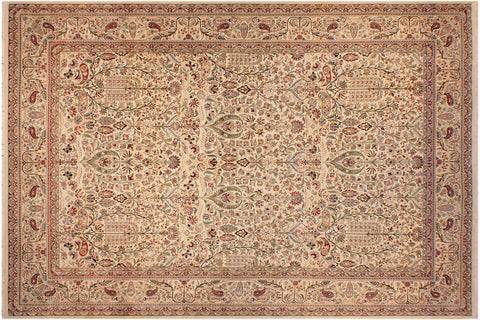 handmade Transitional  Ivory Green Hand Knotted RECTANGLE 100% WOOL area rug 9x14