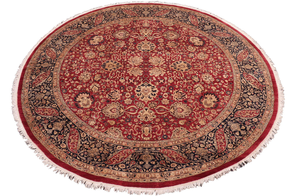 handmade Traditional Round Kashan Red Blue Hand Knotted ROUND 100% WOOL area rug 8' x 8'
