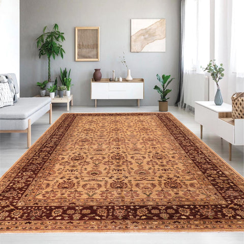 handmade Transitional Kafkaz Lt. Gold Brown Hand Knotted RECTANGLE 100% WOOL area rug 10' x 16'