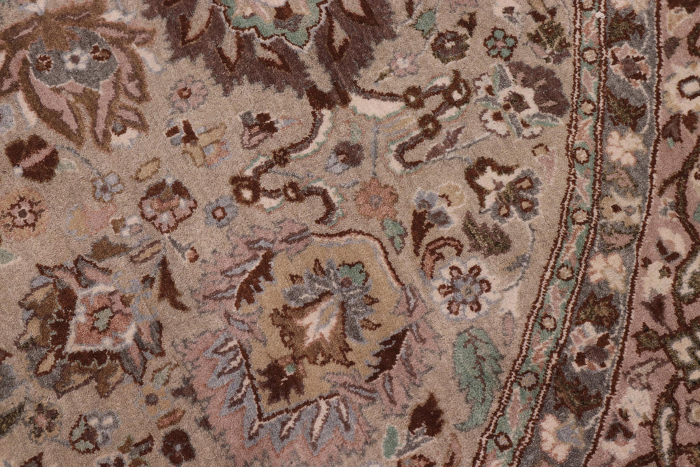 handmade Traditional Round Kashan Taupe Pink Hand Knotted ROUND 100% WOOL area rug 8' x 8'