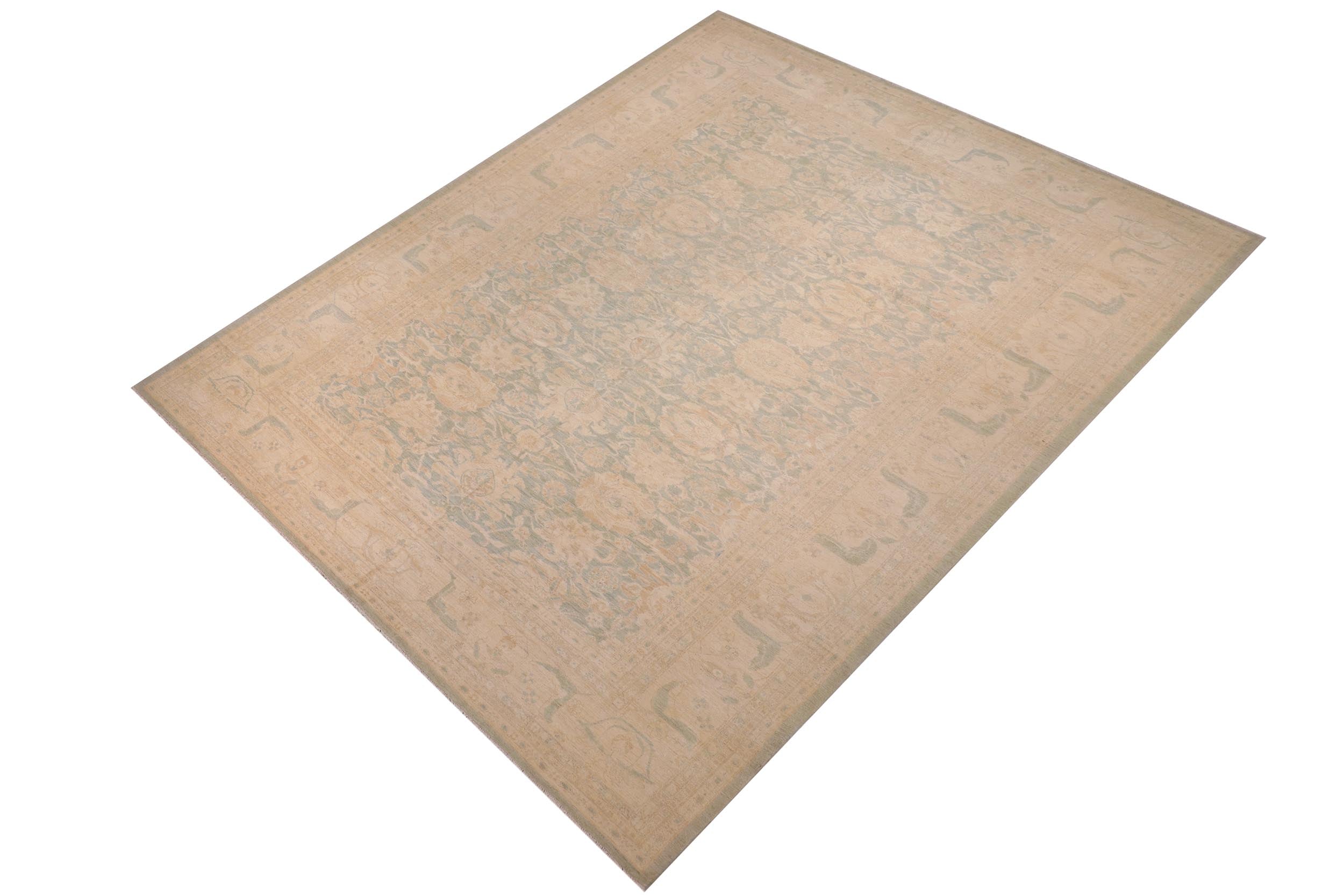 handmade Transitional Kafkaz Lt. Green Lt. Tan Hand Knotted RECTANGLE 100% WOOL area rug 12' x 18'