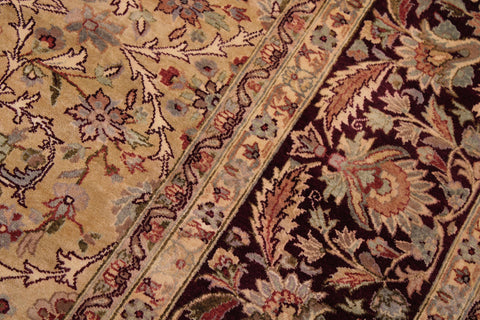 handmade Transitional Lahore Gold Aubergine Hand Knotted RECTANGLE 100% WOOL area rug 9x12