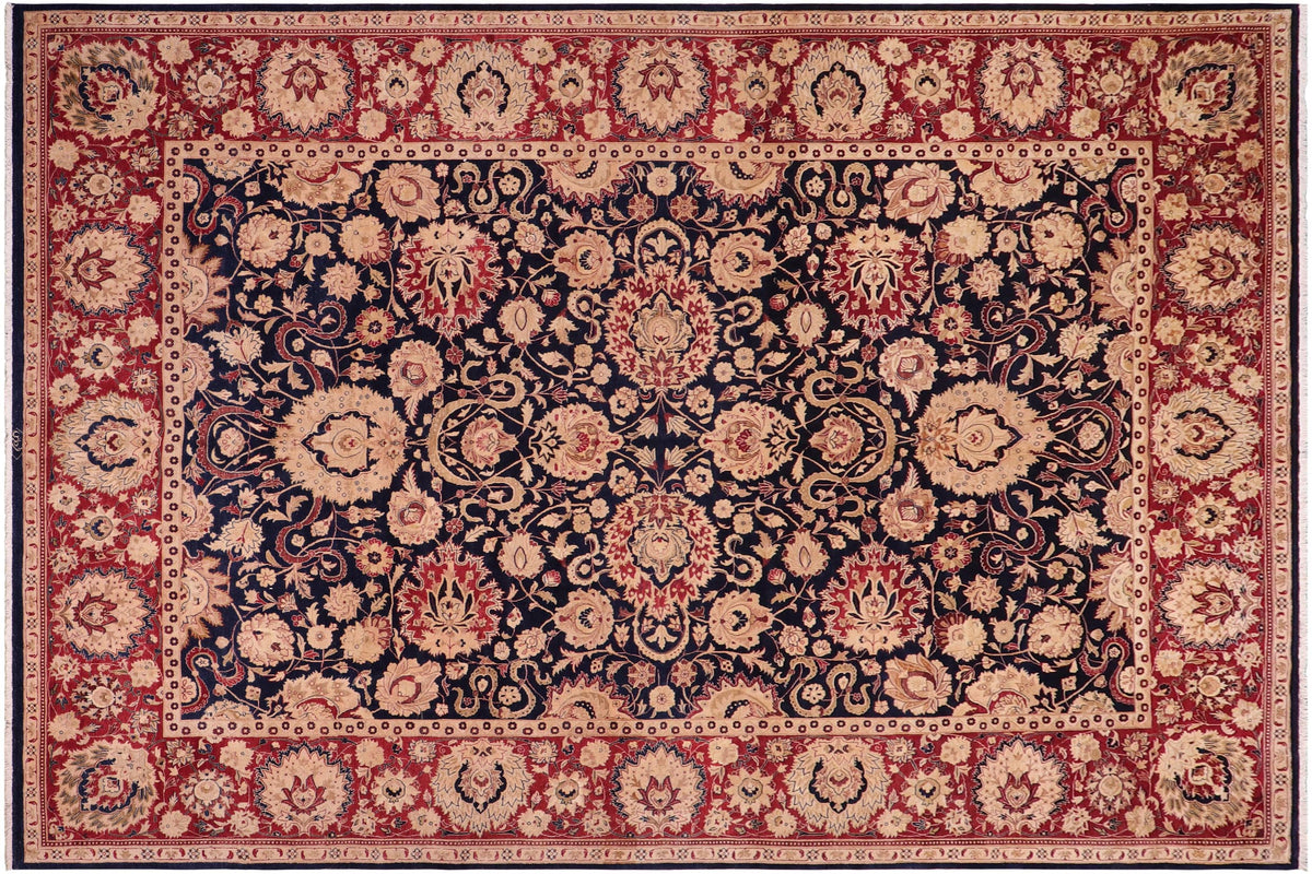 10x14 hand knotted Vegetable Dyed wool rug in blue and red - Agra Tommy
