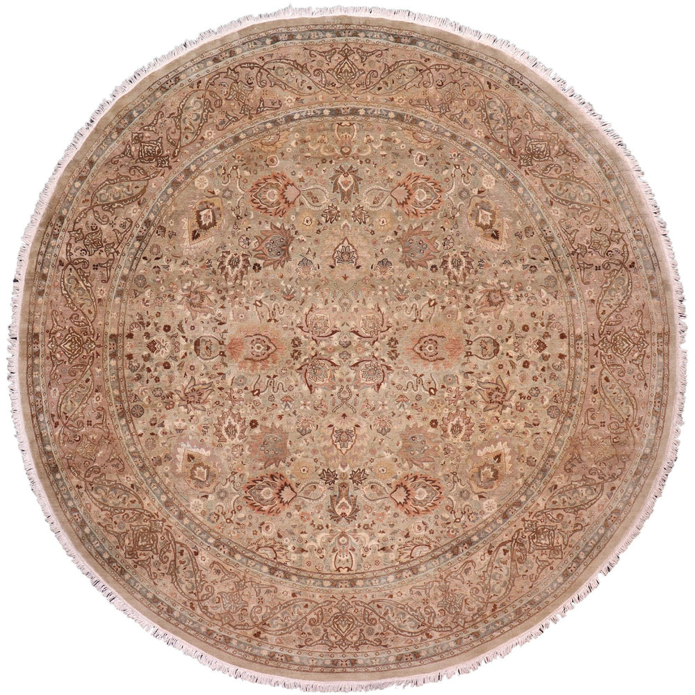 handmade Traditional Round Kashan Taupe Tan Hand Knotted ROUND 100% WOOL area rug 10' x 10'
