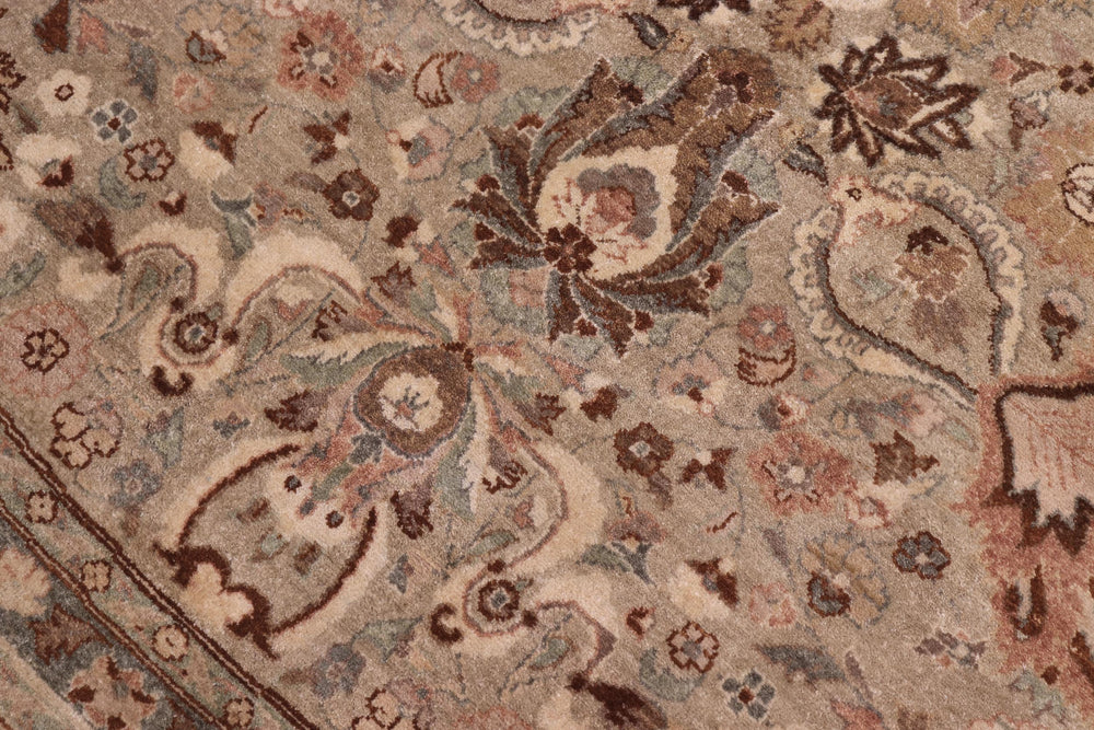 handmade Traditional Round Kashan Taupe Tan Hand Knotted ROUND 100% WOOL area rug 10' x 10'
