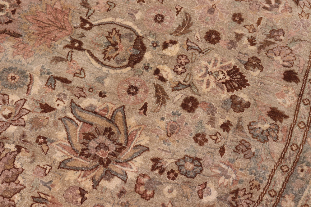 handmade Traditional Round Kashan Taupe Tan Hand Knotted ROUND 100% WOOL area rug 10' x 10'