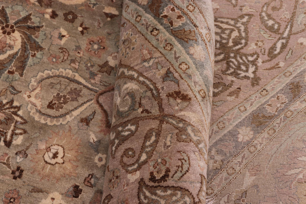 handmade Traditional Round Kashan Taupe Tan Hand Knotted ROUND 100% WOOL area rug 10' x 10'