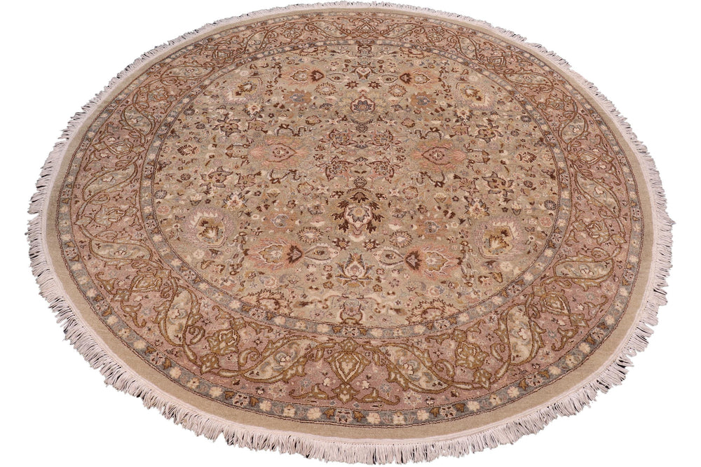 handmade Traditional Round Kashan Green Brown Hand Knotted ROUND 100% WOOL area rug 6' x 6'
