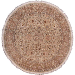 handmade Traditional Round Kashan Green Brown Hand Knotted ROUND 100% WOOL area rug 6' x 6'