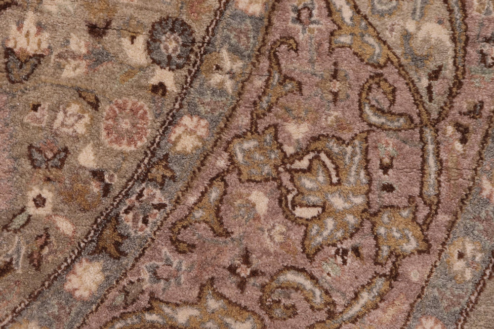 handmade Traditional Round Kashan Green Brown Hand Knotted ROUND 100% WOOL area rug 6' x 6'