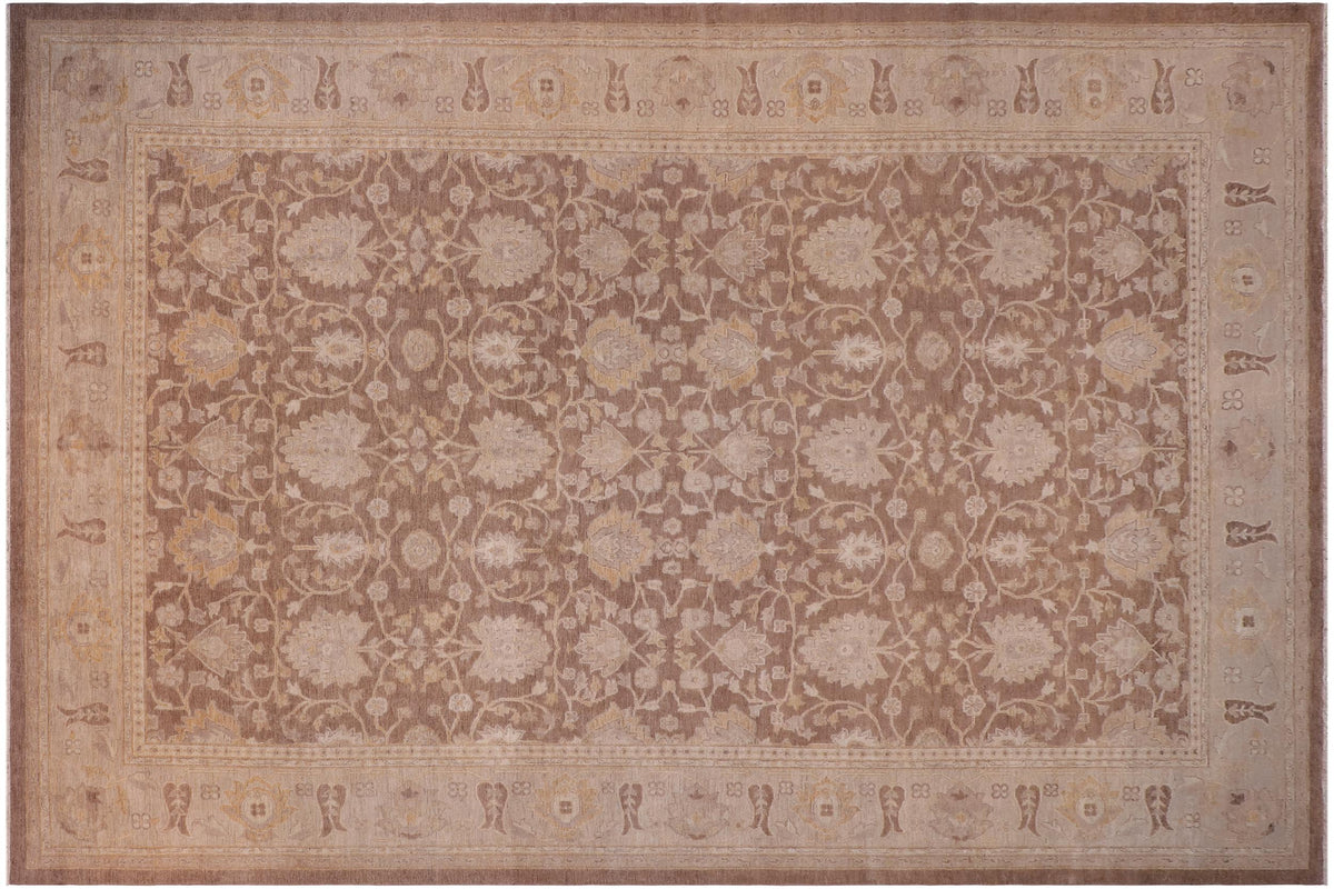 12x18 hand knotted transitional wool rug in brown and tan - Boho Chic Audry