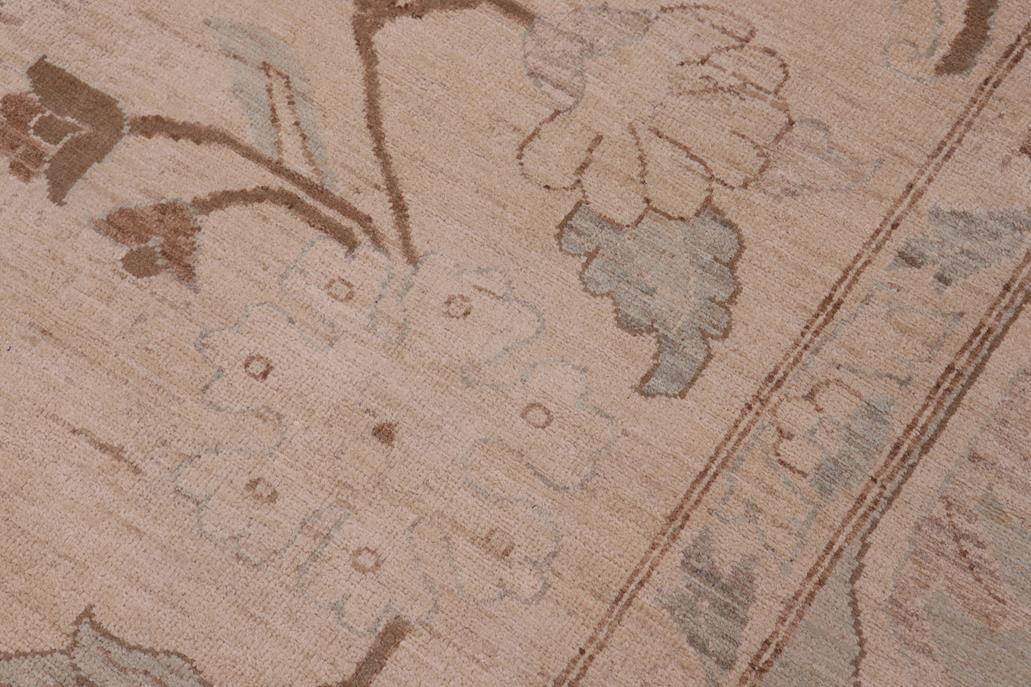 handmade Traditional Lahore Lt. Tan Lt. Green Hand Knotted RECTANGLE 100% WOOL area rug ODD