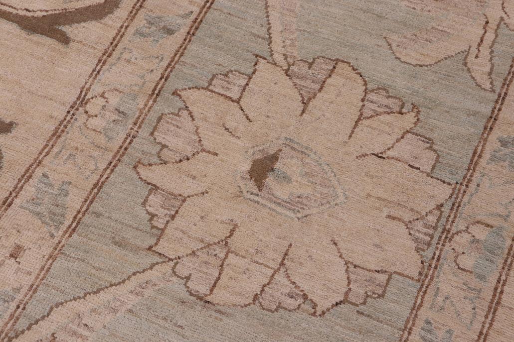 handmade Traditional Lahore Lt. Tan Lt. Green Hand Knotted RECTANGLE 100% WOOL area rug ODD