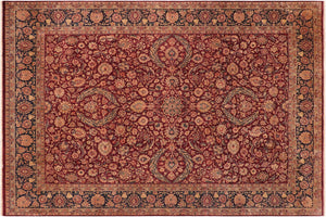 10x14 hand knotted Vegetable Dyed wool rug in maroon and blue - Dabir Vita