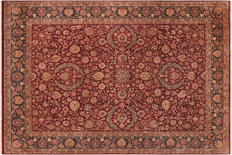 handmade Transitional Dabir Maroon Blue Hand Knotted RECTANGLE 100% WOOL area rug 10x14