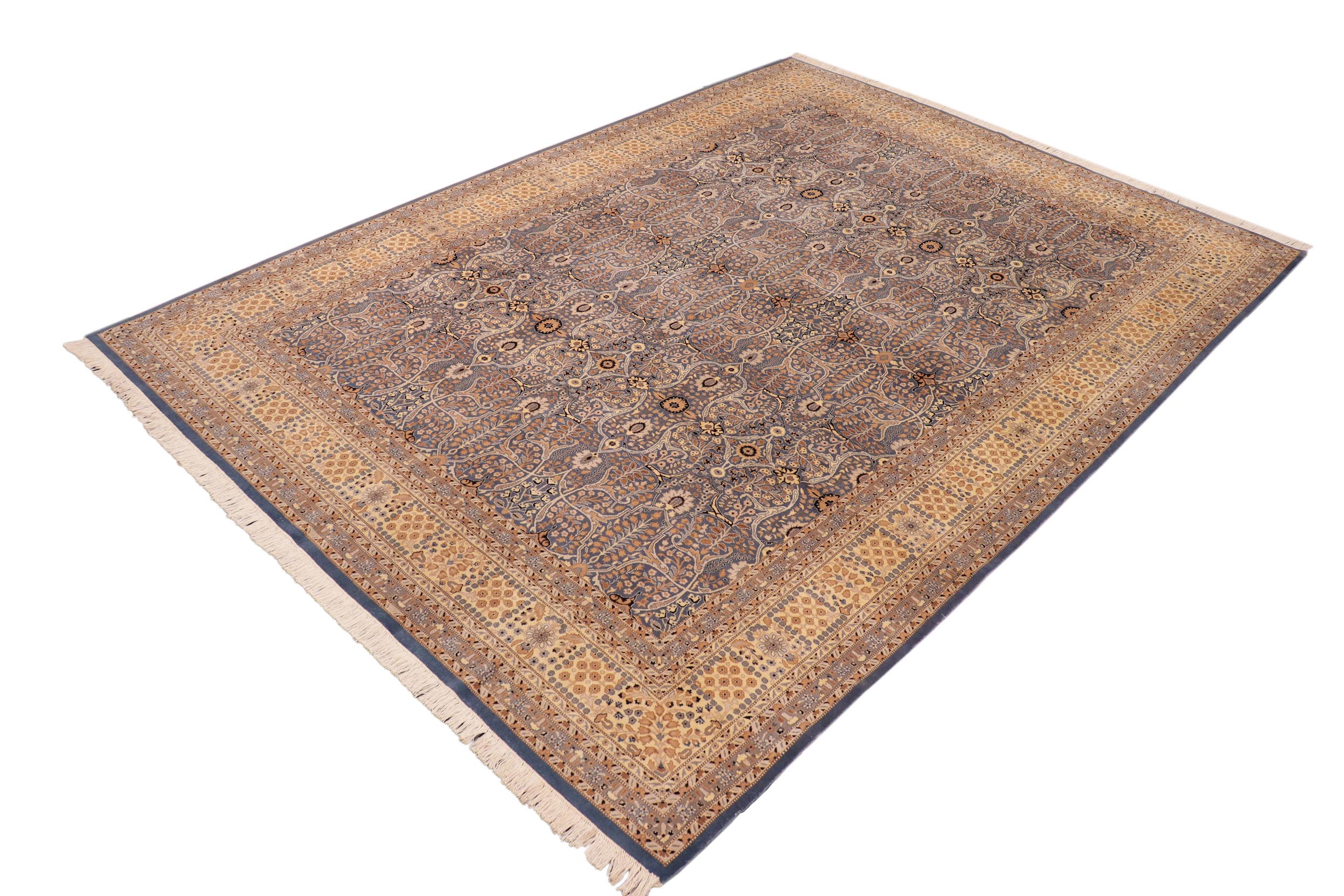 handmade Transitional Tabriz Blue Gold Hand Knotted RECTANGLE 100% WOOL area rug 10x14