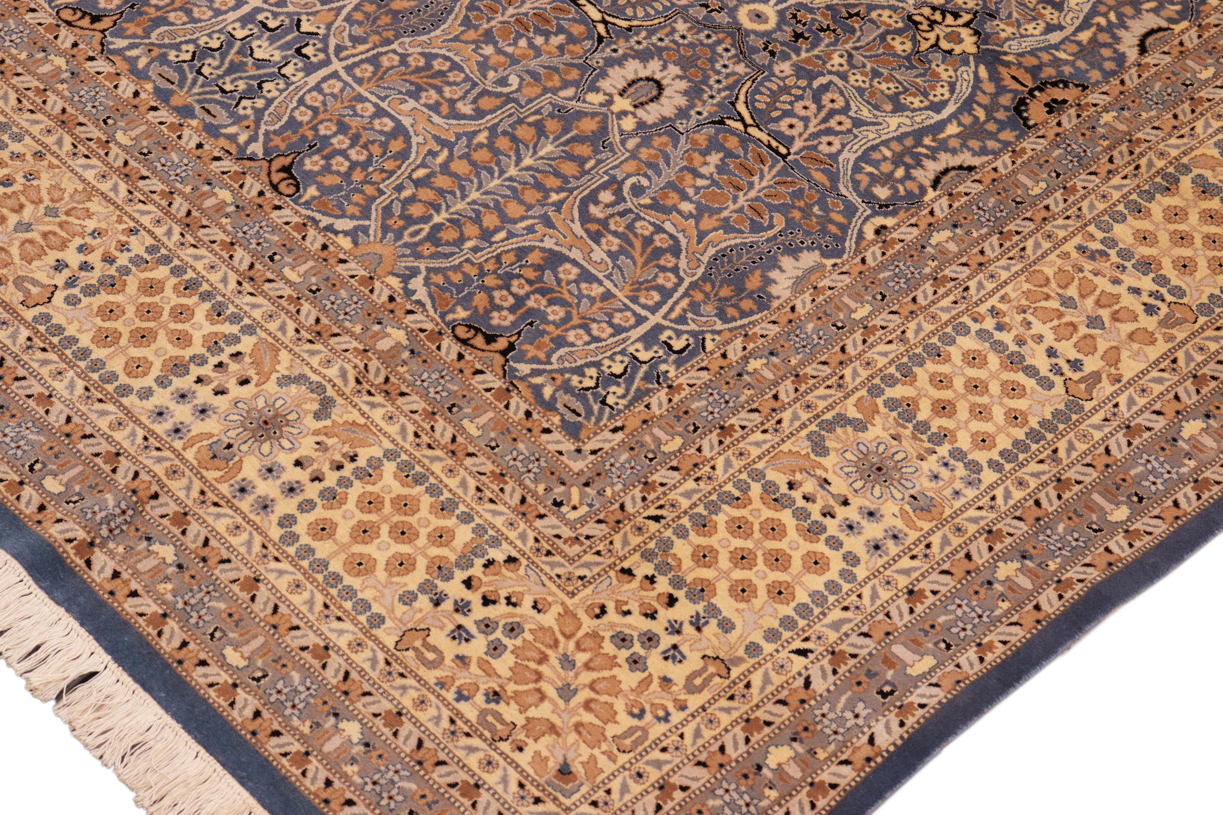 handmade Transitional Tabriz Blue Gold Hand Knotted RECTANGLE 100% WOOL area rug 10x14