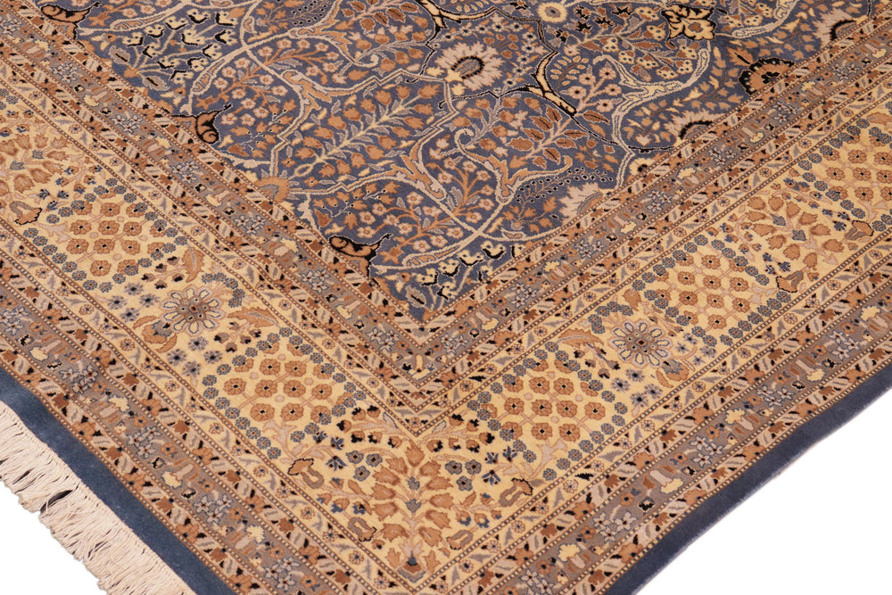 handmade Transitional Tabriz Blue Gold Hand Knotted RECTANGLE 100% WOOL area rug 10x14