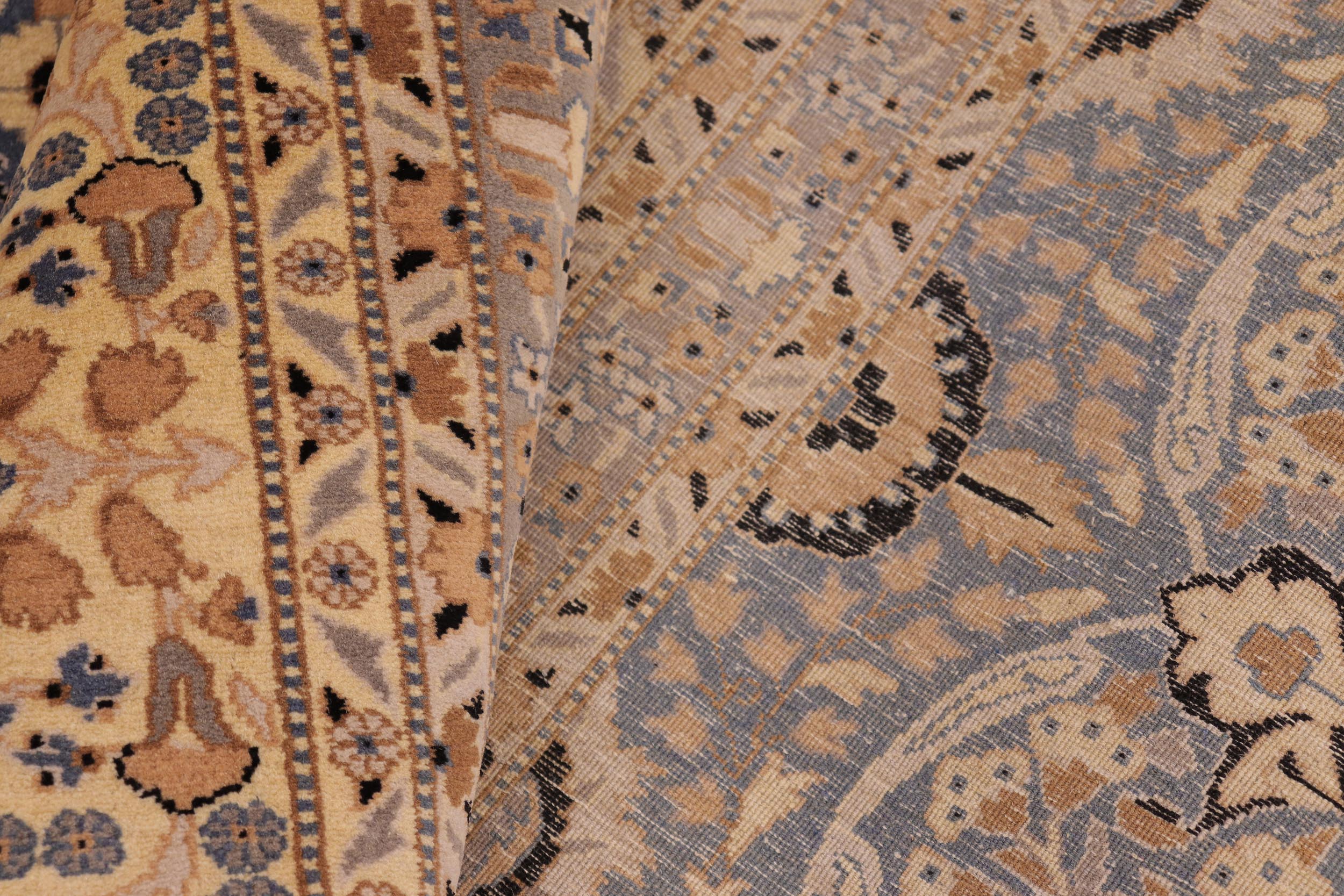 handmade Transitional Tabriz Blue Gold Hand Knotted RECTANGLE 100% WOOL area rug 10x14