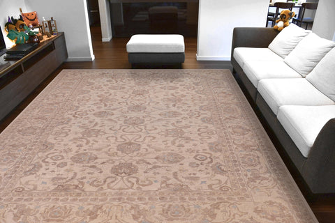 handmade Transitional Kafkaz Ivory Ivory Hand Knotted RECTANGLE 100% WOOL area rug 12' x 18'