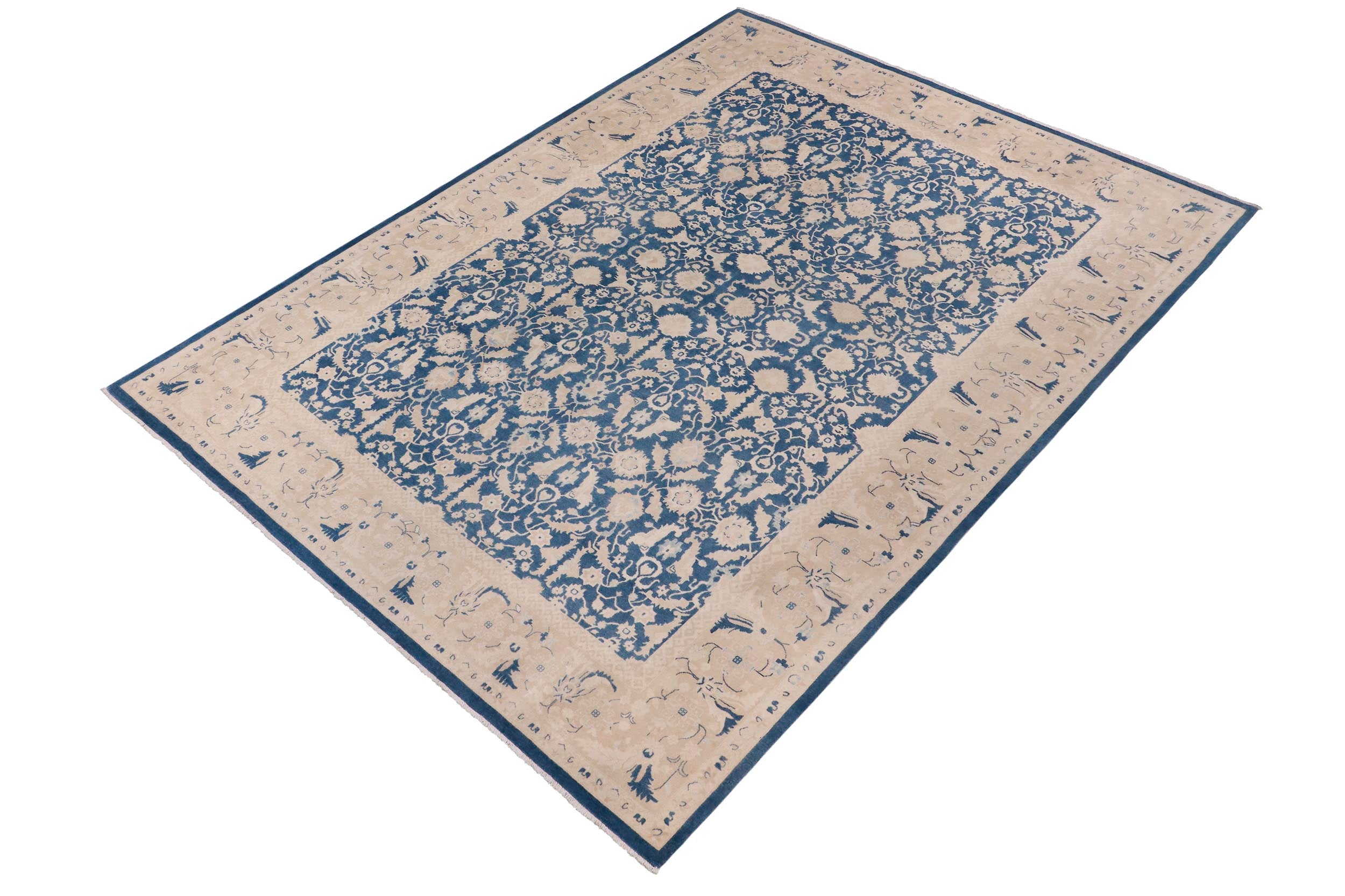 handmade Transitional Lahore Lt. Blue Tan Hand Knotted RECTANGLE 100% WOOL area rug 10' x 14'