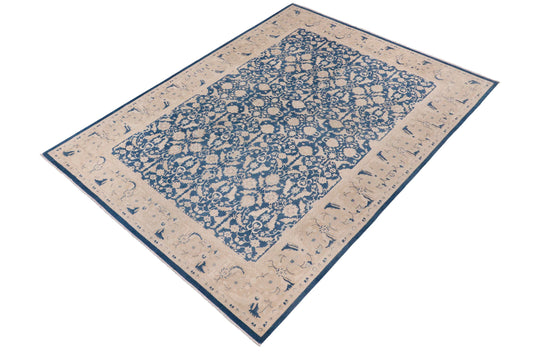 handmade Transitional Lahore Lt. Blue Tan Hand Knotted RECTANGLE 100% WOOL area rug 10' x 14'